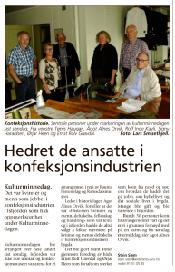 Åndalsnes Avis september 2013 - Hedret de ansatte i konfeksjonsindustrien